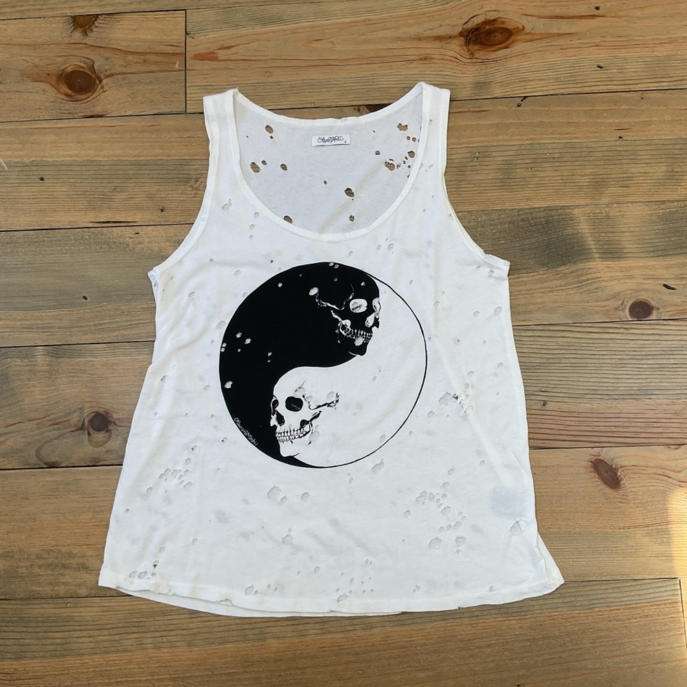 LAUREN MOSHI SKULL YIN YANG TANK TOP